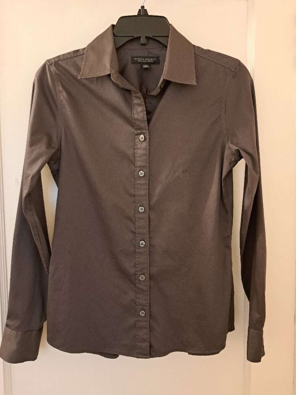 BANANA REPUBLIC Women Dark Gray Non-Iron Fitted Stretch Shirt Cotton - SIZE 2